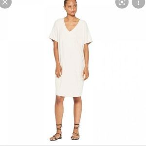 Cream v neck dress mid length dress